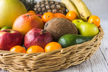 Fresh juicy citrus fruits in a basket