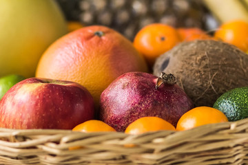 Fresh juicy citrus fruits in a basket