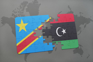 puzzle with the national flag of democratic republic of the congo and libya on a world map