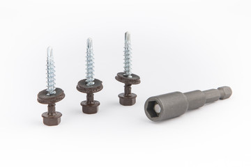 Steel Self-Drilling Screw, Brown Finish, Sealing Hex Washer Head