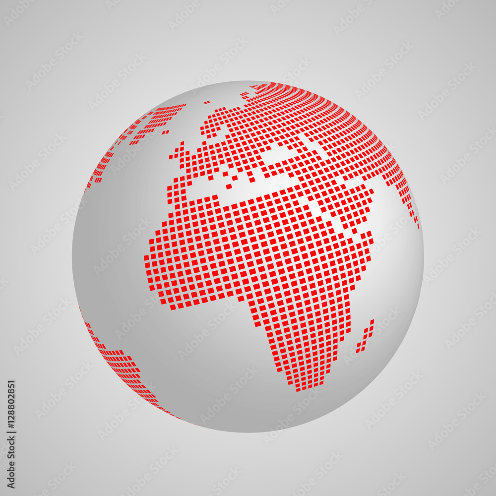 Poster vector planet earth globe with red squared map of continent europe and africa. 3d illustration with 