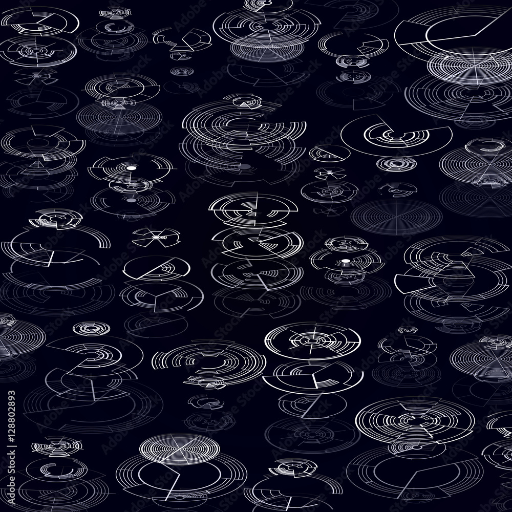 Poster abstract hud elements on black background. high tech design, round interfaces, connecting systems. s