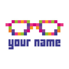 Geek glasses colored pixels computer logo