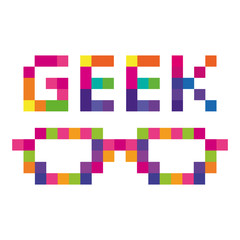 Geek glasses colored pixels computer logo
