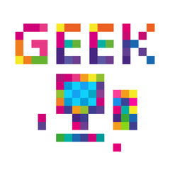Geek glasses colored pixels computer logo