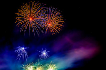 Fototapeta na wymiar Firework display against dark sky