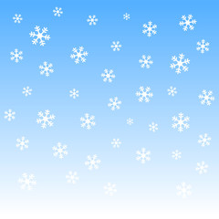 white snowflakes in front of a blue sky (horizontally seamless, blue white gradient)