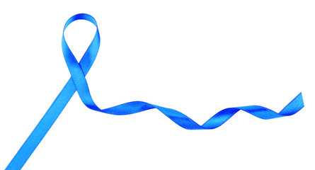 Light blue ribbon on white background. Prostate cancer concept