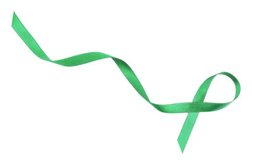 Green ribbon on white background. Mitochondrial diseases and kidney cancer concept
