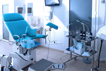 Gynecological room with chair and equipment