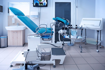 Gynecological room with chair and equipment