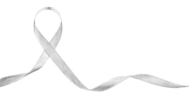 Grey ribbon on white background. Brain cancer, diabetes, asthma concept
