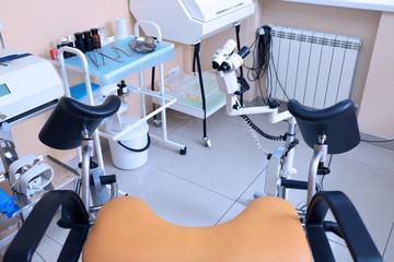 Gynecological room with chair and equipment