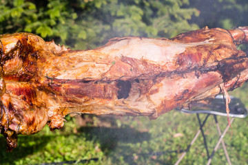 Roasting lamb barbecue - Roasted meat over an open fire