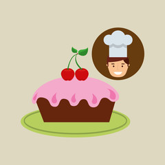 cartoon chef dessert pink cup cake vector illustration eps 10
