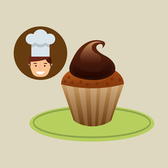cartoon chef dessert sweet cupcake chocolate vector illustration eps 10