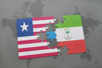 puzzle with the national flag of liberia and equatorial guinea on a world map