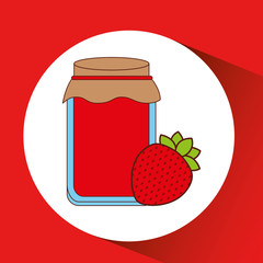 hand puts strawberry jar jam vector illustration eps 10