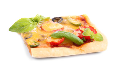 Delicious pizza slice on white background