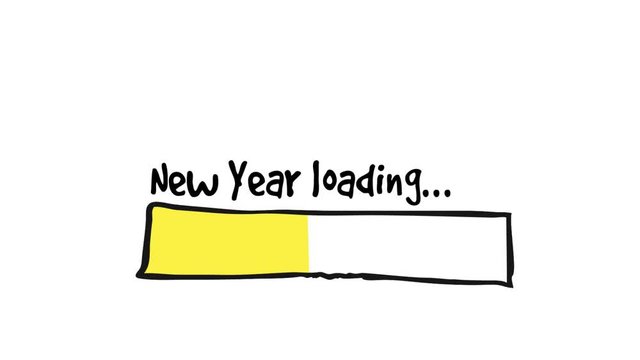 Hand drawn New Year loading status bar with fireworks at the end. Celebration, anniversary or party concept. Loopable HD animation.