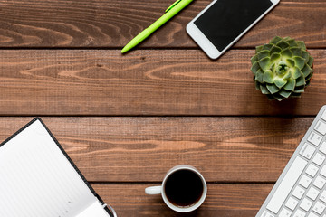 male work desktop wooden top view