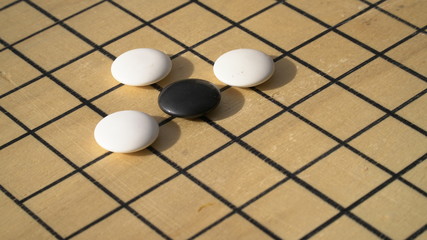 Chinese Go or Weiqi board game. Atari position. Outside activity