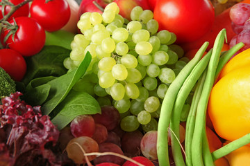 Fruits and vegetables background, closeup