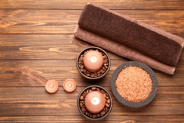Beautiful spa composition on wooden table