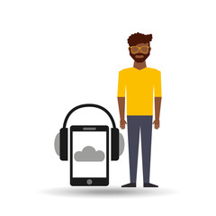 afroamerican man smartphone headphones music online vector illustration eps 10