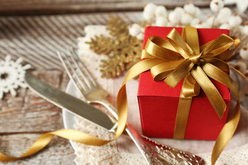 Beautiful Christmas table setting with decorations