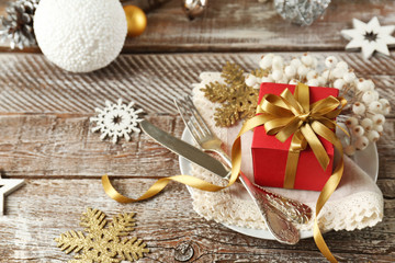 Beautiful Christmas table setting with decorations
