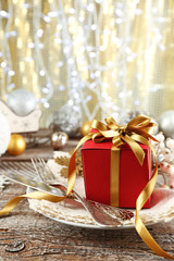 Beautiful Christmas table setting with decorations