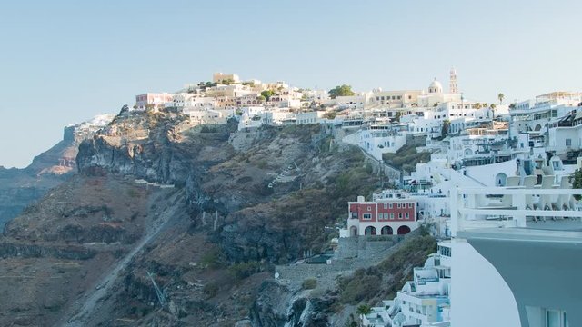 Santorini Greece Town Buildings on the Edge of the Mountain Overlooking the Mediterranean Ocean from the Top of Steep Cliffs