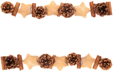 Pine cone, cinnamon, cookies christmas collection set on white b
