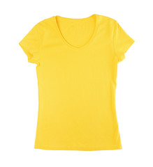 Yellow blank t-shirt on white background