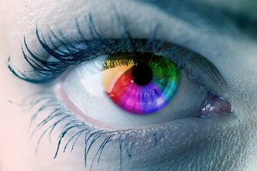 eye close up with colors of rainbow