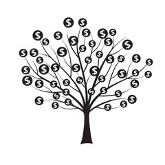 Vector Tree and Sign of Dollar. Vector Illustration.