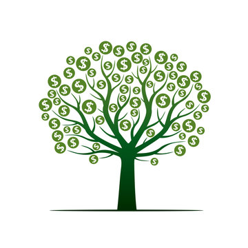 Vector Tree and Sign of Dollar. Vector Illustration.