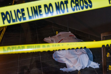 A body on the ground of a crime scene