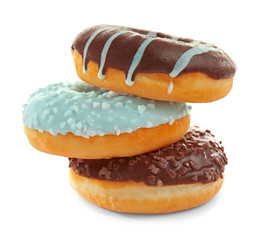Tasty donuts on white background