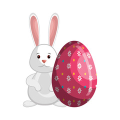 cute rabbit easter character with egg vector illustration design