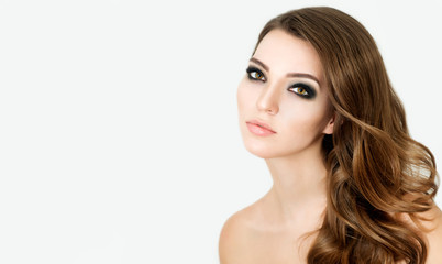Fototapeta premium Beautiful Fashion Model with make up, Perfect Fresh Skin and Long Eyelashes