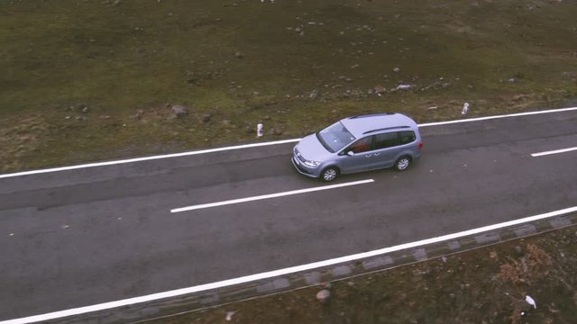 Van Moving on a Road. Aerial Shot from Madeira.