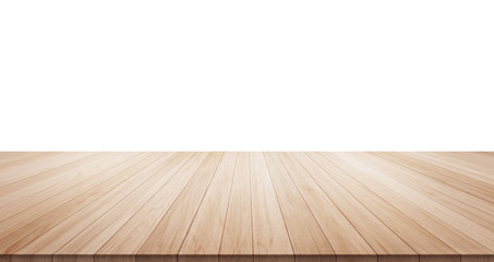 Empty wood table top isolated on white background for display or montage product
