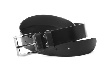 Black leather belt isolated on white