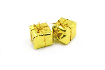 golden gift box isolated on white background