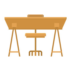 Table with seat icon. Wood home furniture interior and office theme. Isolated design. Vector illustration