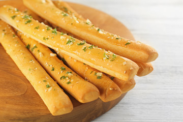Garlic French bread on wooden board