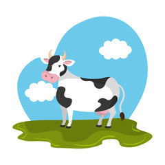 cow animal farm in the field vector illustration design