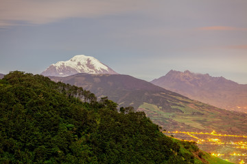 Obraz premium Long Exposure Of Chimborazo Volcano And Altar Volcano Illuminated By The Moonlight, Ecuador, South America 